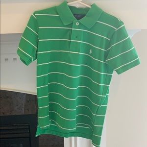 Green Polo shirt with white stripes